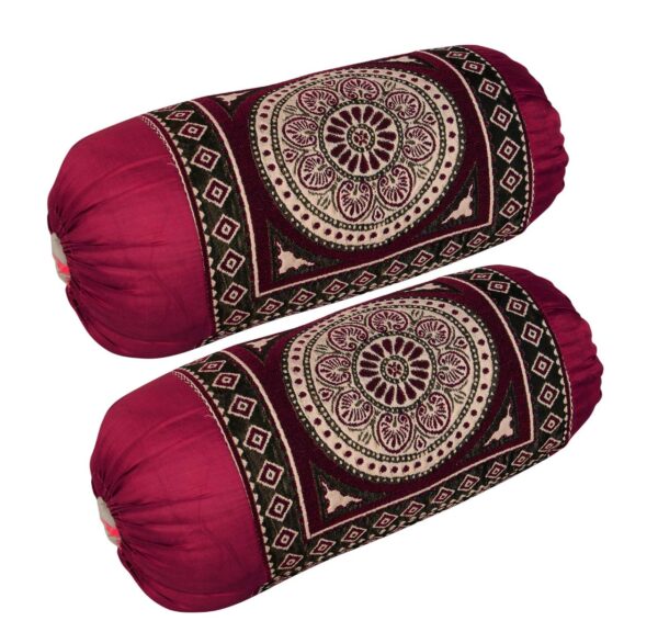 HSR Collection Chenille Bolster Pillow Cover Set of 2, Round Pillow Cover Set of 2-32 x 16 inches | Maroon